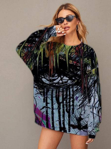 

women's hoodies & sweatshirts halloween floral print women casual crewneck sweatshirt autumn clothes striped loose pullovers streetwear, Black