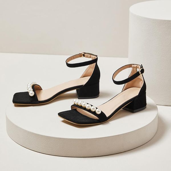

sandals women shoes 2021 fashion female summer square high heels casual ladies party for lady slippers slides, Black