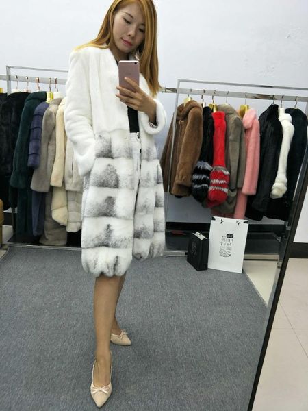 

women's fur & faux imported velvet 2021 outerwear coats mink whole female long section slim coat, Black
