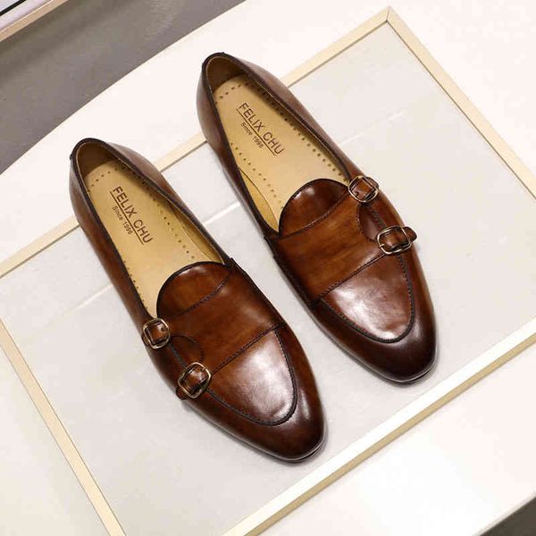 

dress shoes felix chu genuine leather mens loafer handmade monk strap wedding party casual black brown footwear for men e8ij