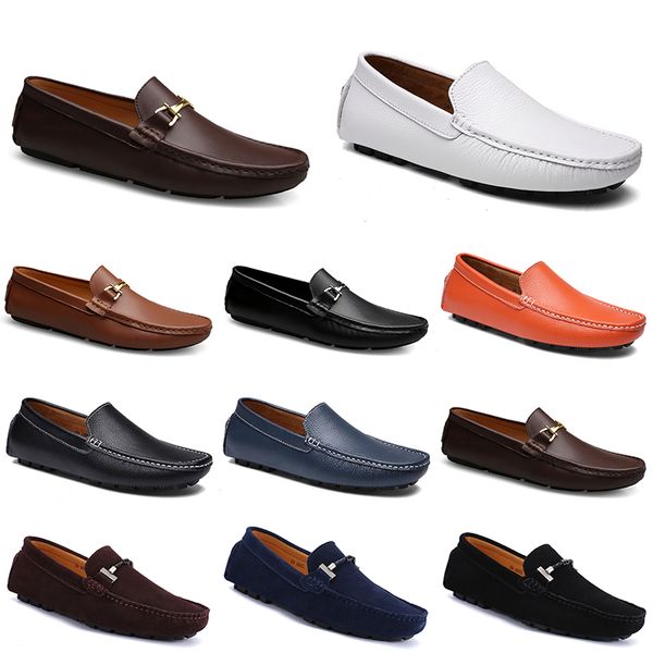 

fashions leather doudou men casual driving shoes breathable soft soles light tan black navy white blue silver yellow grey footwear all-match