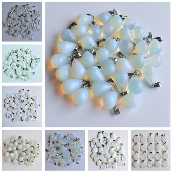 

natural stone hexagonal prism water drop cross heart opal healing pendants charms diy necklace jewelry accessories making, Bronze;silver