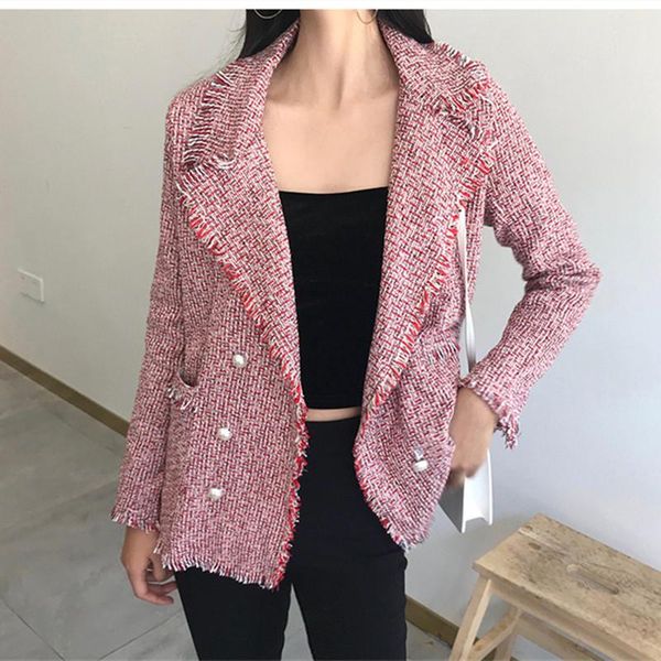 

hzirip 2021 autumn women coat female solid jackets tassel office lady casual suit elegant vintage slim thin cotton linen pocket women's, Black;brown