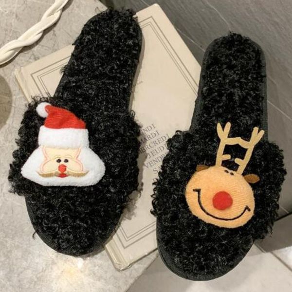 

women slippers casual indoor shoes winter cartoon home warm soft non slip flats female plush cotton xx719, Black