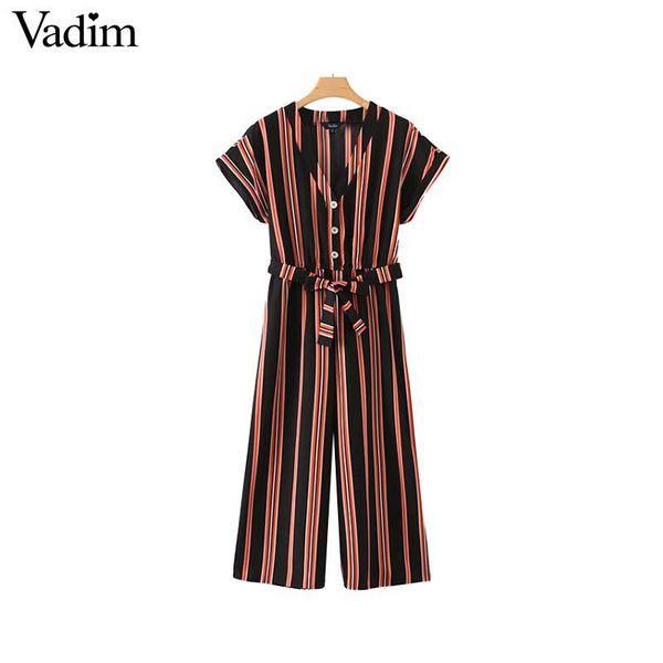 

women's jumpsuits & rompers vadim women v neck striped bow tie sashes elastic waist short sleeve female casual playsuits mujer ka461, Black;white