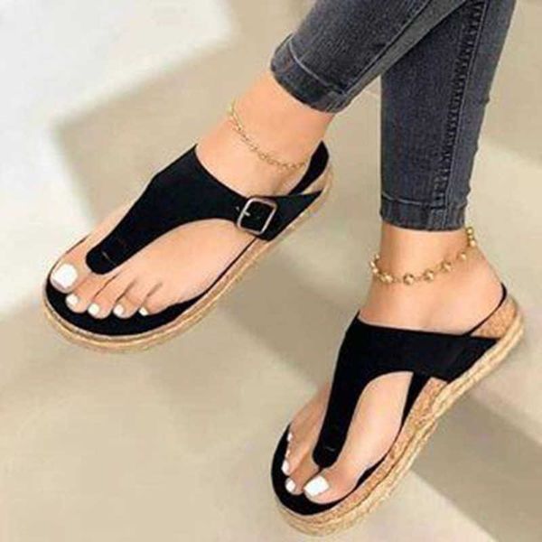 

summer women flip flops 2021 woman buckle platform slippers ladies casual footwear female outdoor beach shoes flats plus size y0731, Black