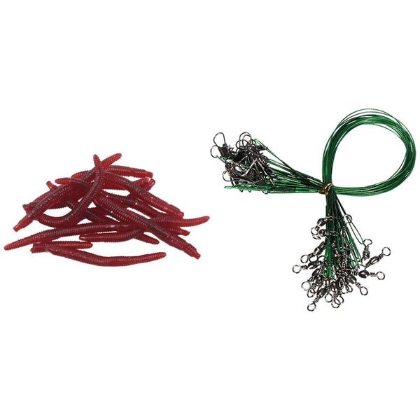 

silicone soft rainworm fishing bait worms with 24pcs lure trace wire braid line