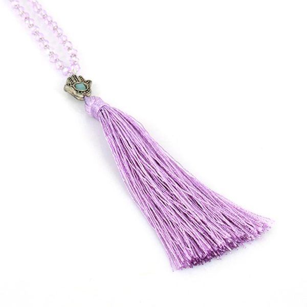 

pendant necklaces natural crystal 4mm neon glass beads long tassel necklace women bohemian handmade statement jewelry gift, Silver