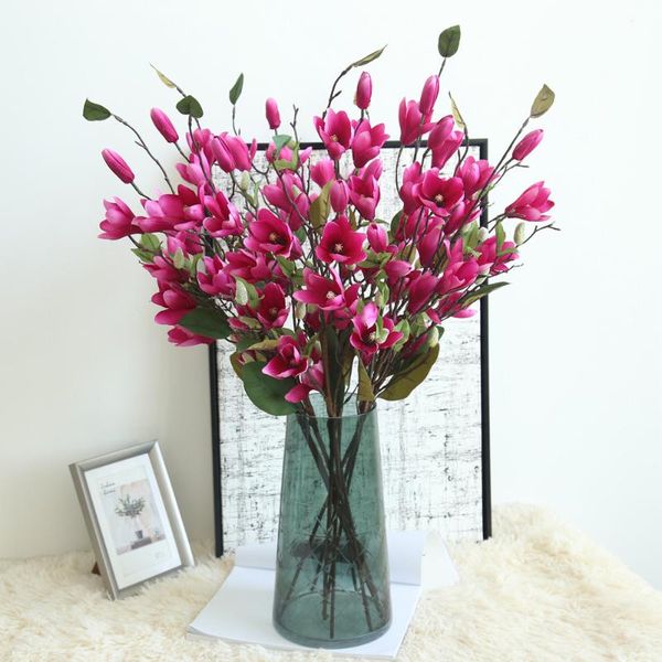 

decorative flowers & wreaths artificial fake leaf magnolia floral wedding bouquet party home decoration gift flores artificiales sztuczne kw