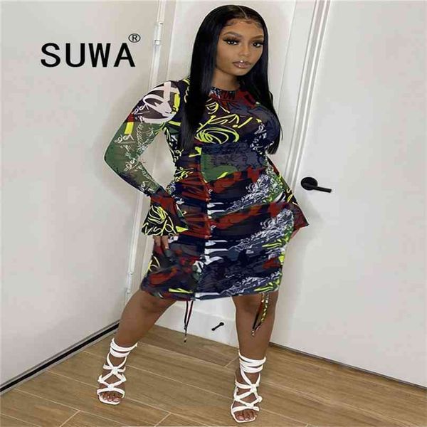 

trendy chic printed women dresses summer spring classic round collar long sleeve dress midi party wedding gowns 210525, Black;gray