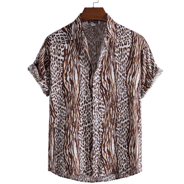 Patchwork-Shirt Herren Kurzarm Print Herren Aloha Shirt Strandurlaub Camisas Sommer Übergroße Leopard Zebra Splice Camisa 210524