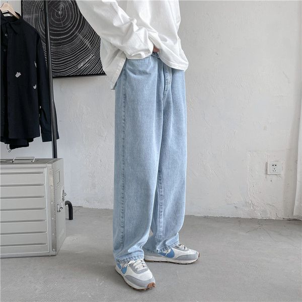 

new korean wide-leg jeans mens fashion retro casual jeans men streetwear loose hip-hop straight denim trousers mens -2xl, Blue