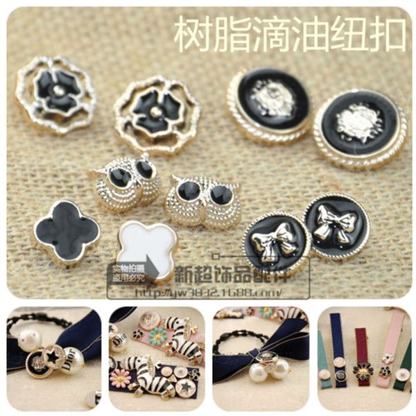 

diy drop oil resin rose gold bow decorative clothing accessories button, Black