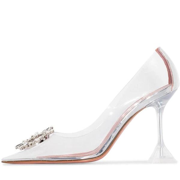 

transparent female fashion pvc sandals solid color and crystal style spikes heels pumps summer shoes size 43, Black