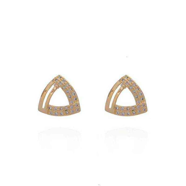 

s925 sier needle triangular diamond geometric earrings 2021 versatile commuter women's french temperament, Golden