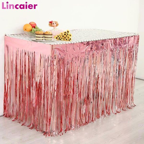 

disposable dinnerware 2.7x1m foil curtain table skirt girl boy birthday party decorations kids tablecloth bridal bachelorette supplies