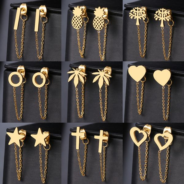

stainless steel earrings trend cross geometric element stars heart fashion tassel chain earrings for women jewelry friends, Golden