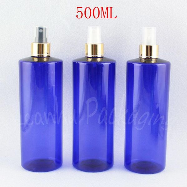 

storage bottles & jars 500ml blue flat shoulder plastic bottle with gold spray pump , 500cc toner / water packaging empty cosmetic container