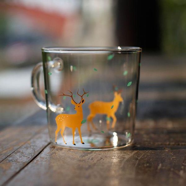 

wine glasses creative glass sika deer black cat pattern high boron temperature with handle water cup coffee milk