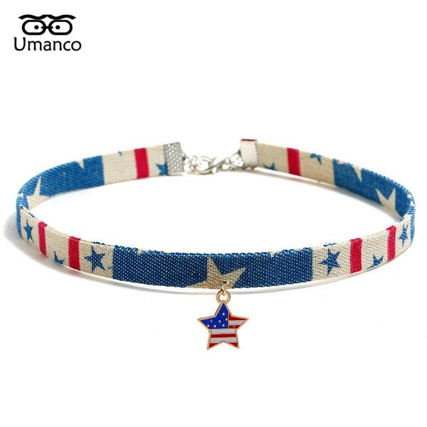 

Blaike Statement American Independence Day USA Flag Clavicle Necklace For Women Men Star Accessories Festival Jewelry Gifts Chokers, Golden;silver