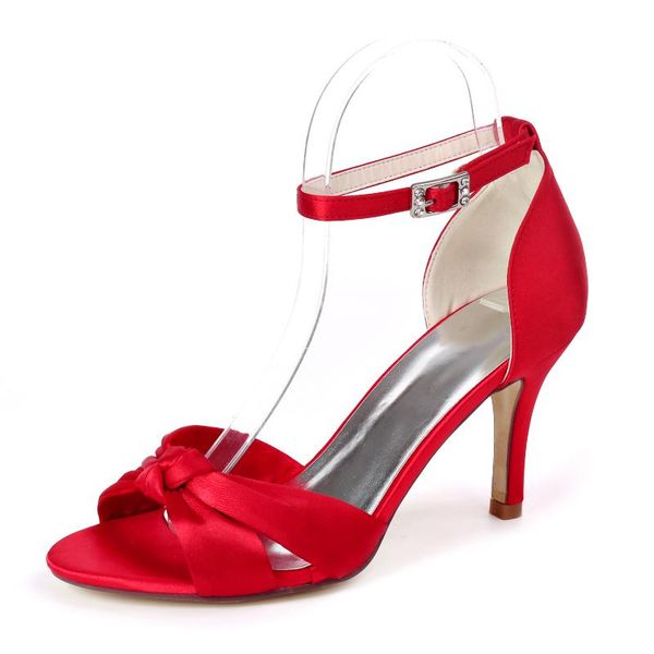 

sandals classic satin evening dress shoes crossed band ankle strap lady wedding summer party cocktail high heel pumps red, Black