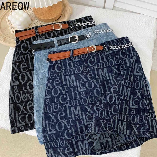 

summer fashion all-match letter denim high waist slimming skirt short a-line bag hip female 210507, Black