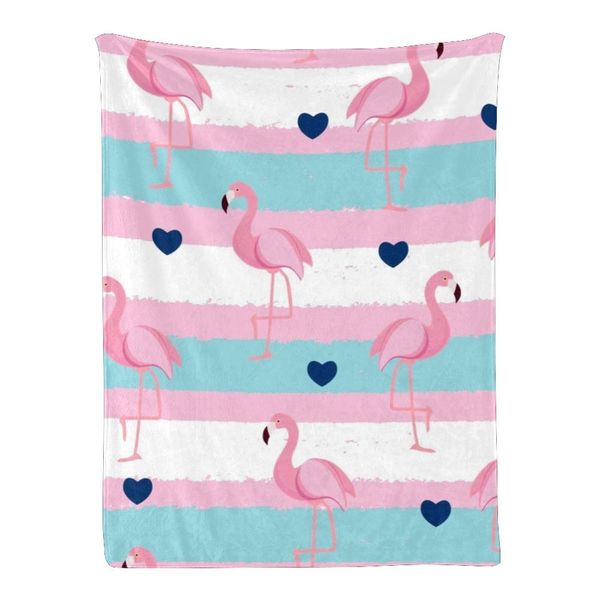 

custom blanket fleece super soft throw blanket for sofa bed gift tropical flamingo stripes (30x40inch)