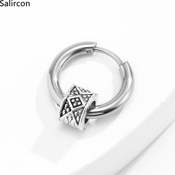 

hoop & huggie punk earrings for man stainless steel simple round circle rock roll mens hip hop jewelry retro kpop gifts, Golden;silver