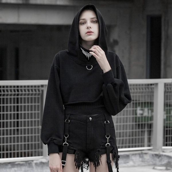 

women's hoodies & sweatshirts punk rave goth bat sleeved short pt323wy, Black