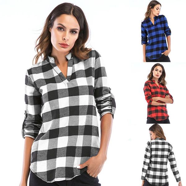 

women's blouses & shirts autumn plus size british plaid pullover shirt women casual long sleeve all-match woman ladies elegant fashion, White