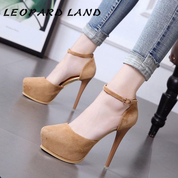 

2021 spring shallow mouth women's singles shoes word buckle stiletto super high heel hollow suede cwf sandals, Black