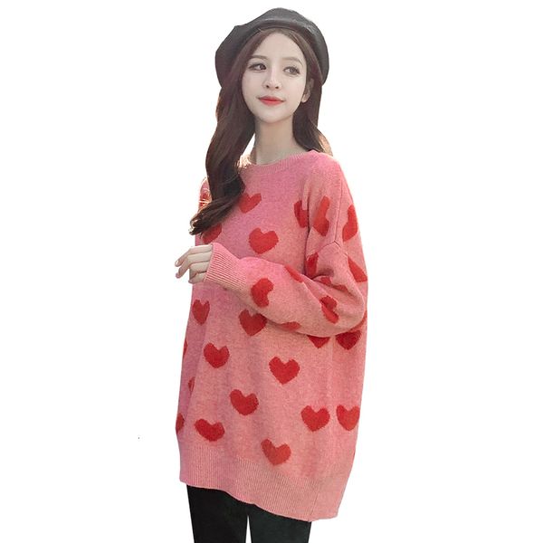 

tees korean style fashions heart pattern long female nightgown loose coarse winter sleeve full sweater oztj, White