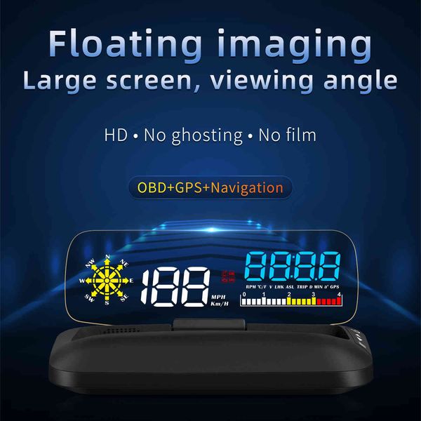 C5 OBD2 HUD Specchio Head Up Display per auto Navigazione GPS Tachimetro digitale Proiettore Allarme di sicurezza Bussola temperatura olio