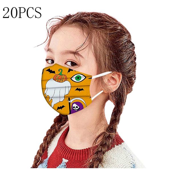 

20pcs children's cartoon halloween masks breathable disposable face masks 3-ply protective mask halloween cosplay masqu