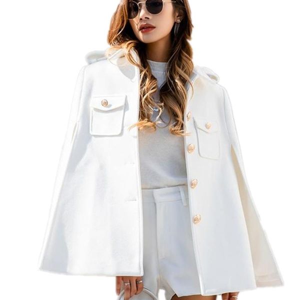 

women's wool & blends autumn winter white short cloak woolen coat women single breasted england style shawel outwear, Black