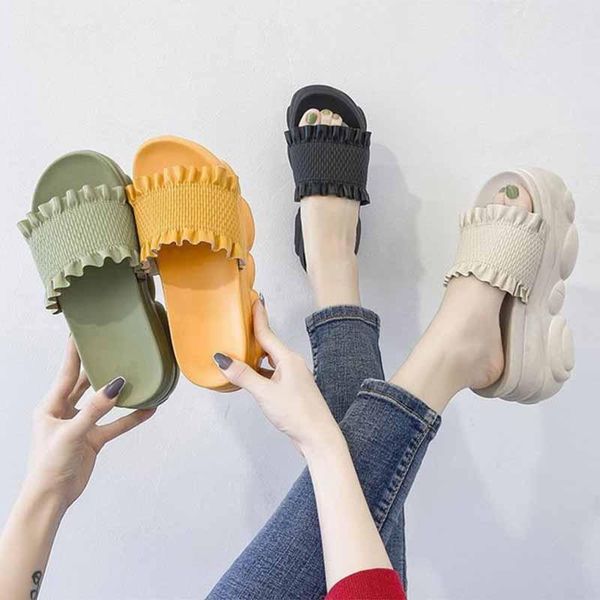 

sandals women summer 2021 low slippers casual on a wedge platform luxury soft leisure fashion rome hoof heels shoes, Black