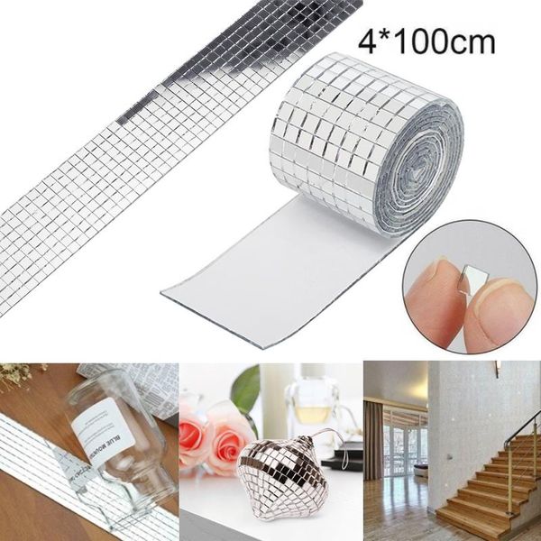 

wall stickers 100x4cm diy glass mosaic tiles mirror self adhesive sticker decal mini squares handmade crafts home decoration