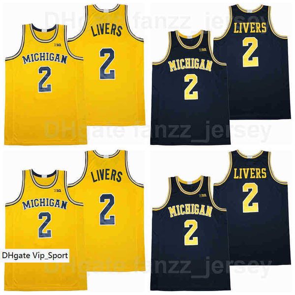 

college michigan wolverines basketball 2 isaiah livers jersey men university team color white navy blue breathable shirt pure cotton sports, Black