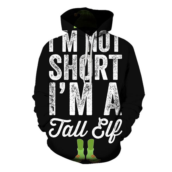 

men's christmas letter pattern 3d printing long-sleeved hooded sweater, White;black