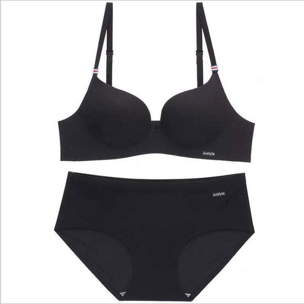 

bras sets seamless solid color ladies bra + pants no steel ring underwear gathered, Red;black