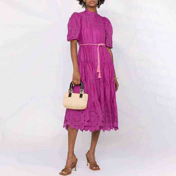 

luxury party evening dress long skirt 2021 autumn single breasted personalized fugui flower hollow out stitching large swing, Black