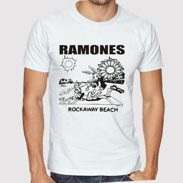 

the ramones rockaway beach men's white t-shirt size s to 3xl, White;black