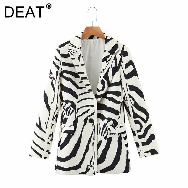 

women's suits & blazers [deat] 2021 autumn fashion tide coat long leeve sling button turn-down collar printing loose casual blazer wome, White;black