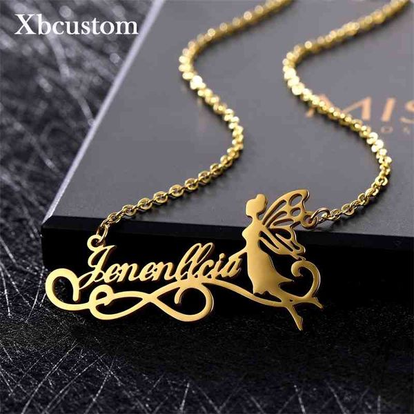

designer necklace luxury jewelry personalized stainless steel chain fairy angel pendant customized nameplate for women wings romantic gifts, Silver