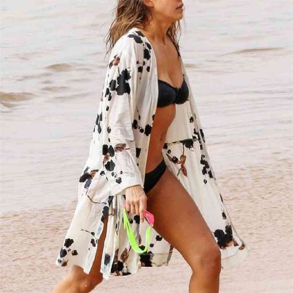 

arrivals beach cover up print swimwear ladies walk on the cape robe de plage tunic women wear saida praia #q22 210708, White;black