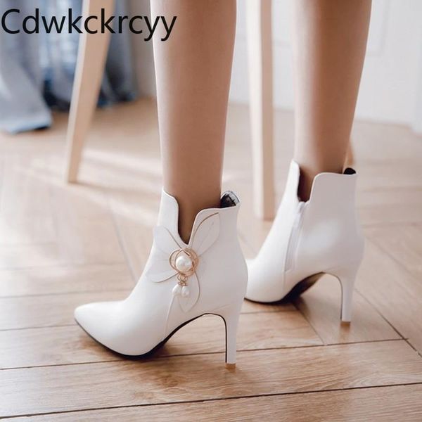 

boots winter the fashion pointed fine heel 8cm plus cashmere keep warm high women plush size 34-48, Black