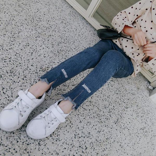 

korean style fashion solid mid cozy girls jeans brief casual elastic waist kids soft street wind cotton for, Blue