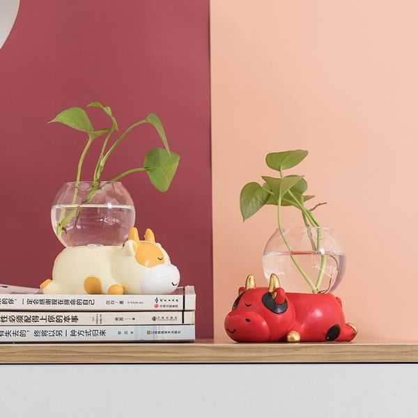 

vases creative resin cute cow hydroponic vase glass transparent plant flower arrangement home decoration christmas gift