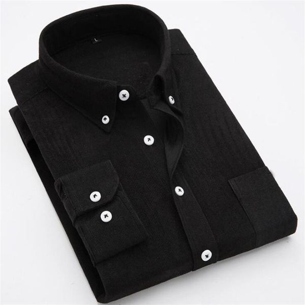 

men's casual shirts corduroy shirt slim autumn and winter long-sleeved trendy large size solid color ropa hombre camisas, White;black