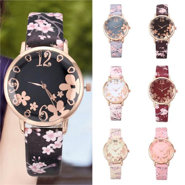 

wristwatches watch women fashion embossed flowers small fresh printed belt student quartz female clock montre femme relogio feminino, Slivery;brown